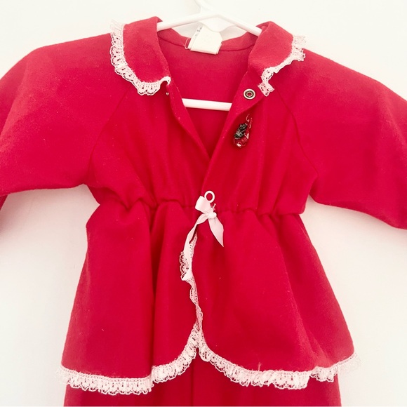 Vintage Baby Bliss Felt Red Ruffled Kids One Piece w Buttons 6 Months - Picture 4 of 7